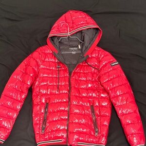 Calvin Klein Men's Vibrant Red Hooded Puffer Jacket